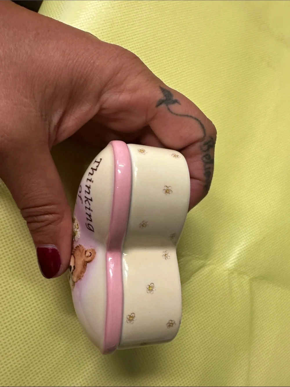 Heart-Shaped Ceramic Trinket Dish in Pink and Cream